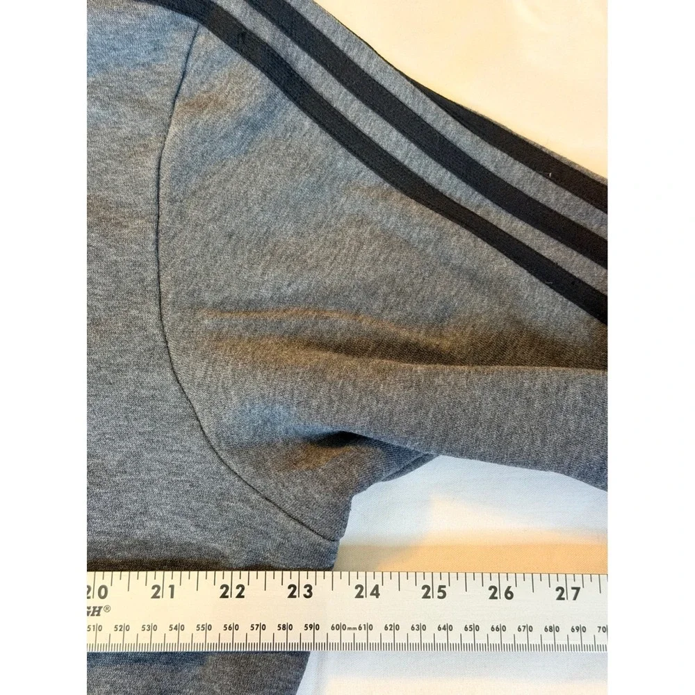 Adidas Mens Full Zip Hoodie Gray Black 3 Stripe Fleece Sweatshirt Size L